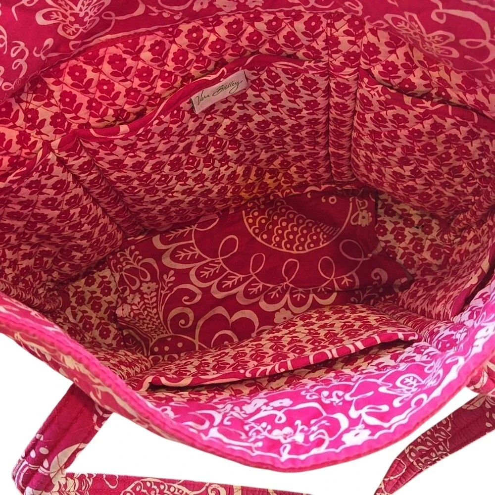Vera Bradley Large Travel Toggle Tote Double Handle Hot Pink Twirly‎ Bird Print - Picture 7 of 8